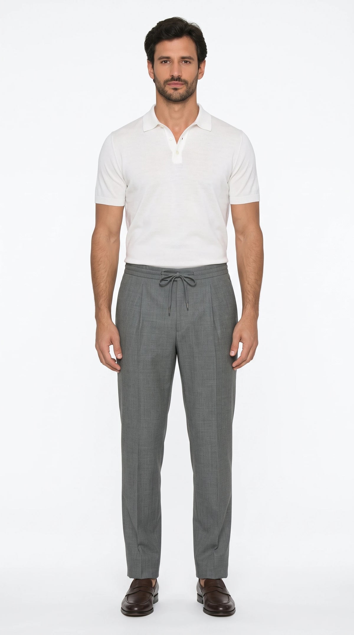 The Noir Walberswick grey wool pleated trouser by Christopher Noir