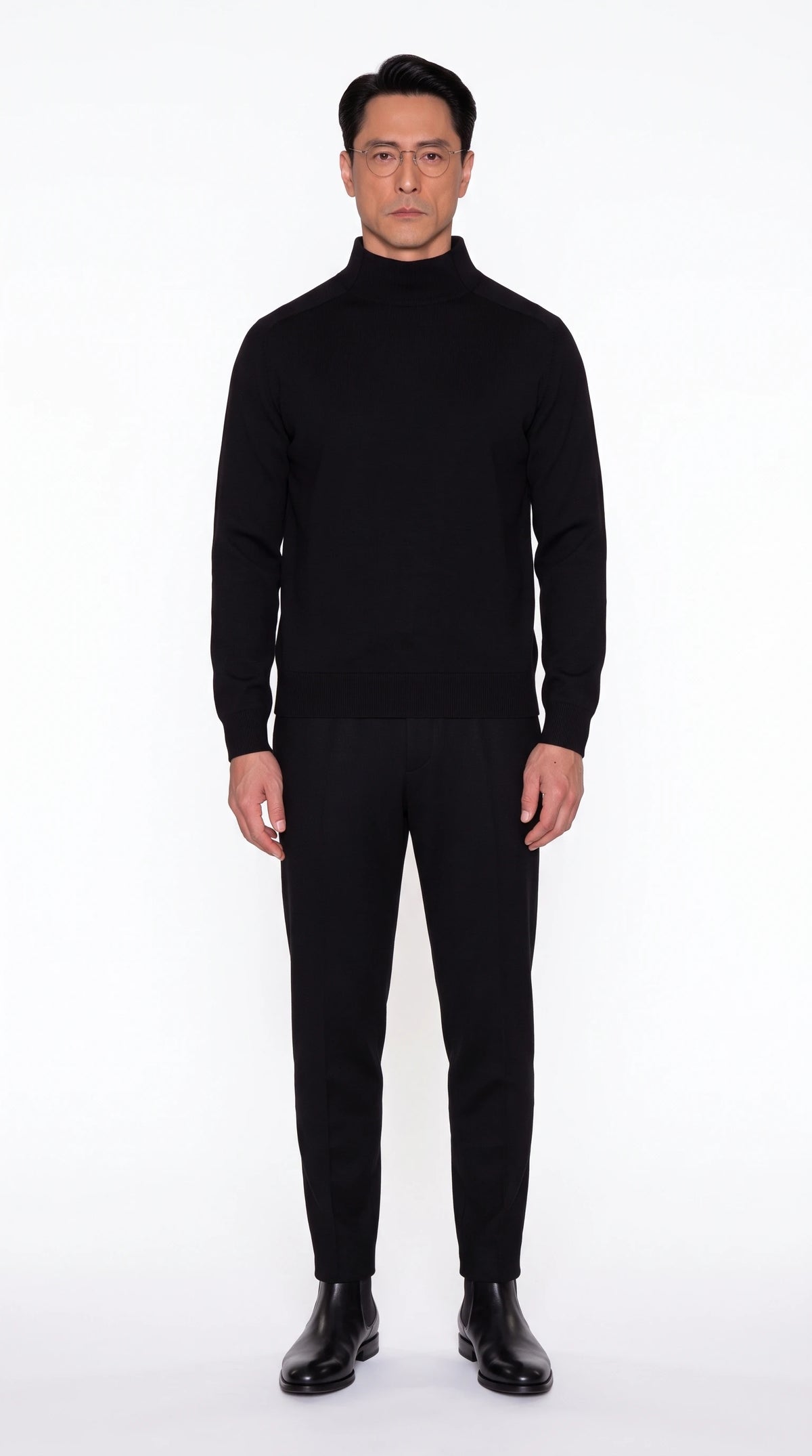 The Noir Bamburgh black wool funnel-neck sweater by Christopher Noir