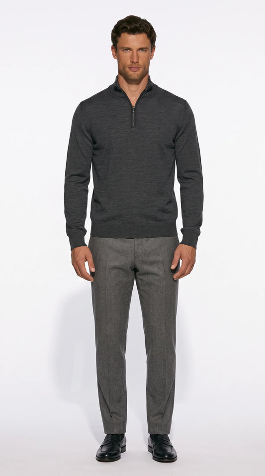 The Noir Lulworth charcoal merino wool half-zip by Christopher Noir