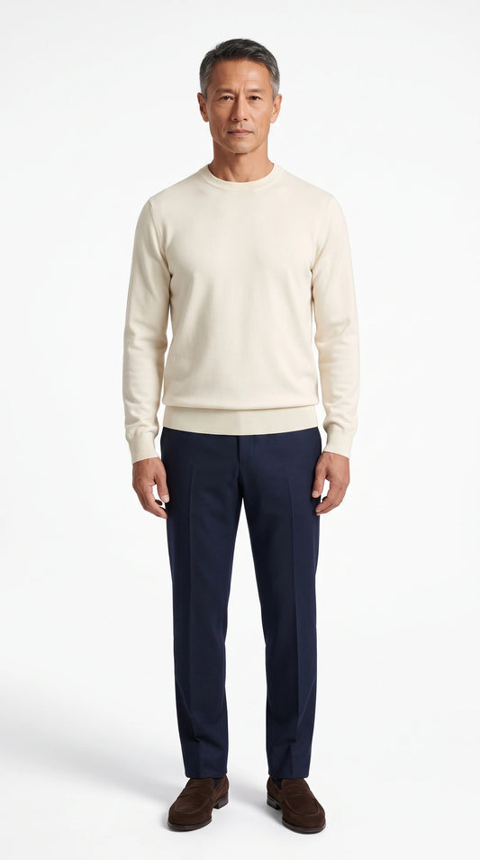 The Noir Rye cream Giza cotton crewneck by Christopher Noir
