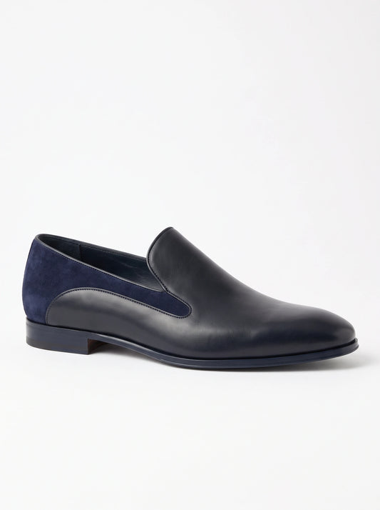 Men's navy calf and suede loafer – The Noir Highbury by Christopher Noir