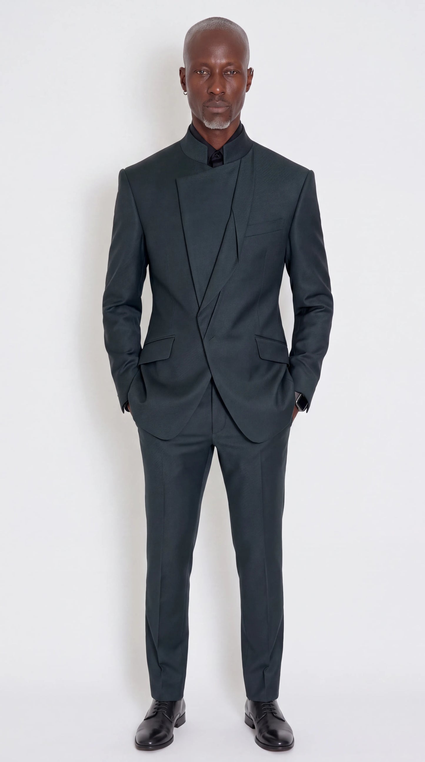 The Noir Sovereign Suit — Mandarin Collar Crossover Suit