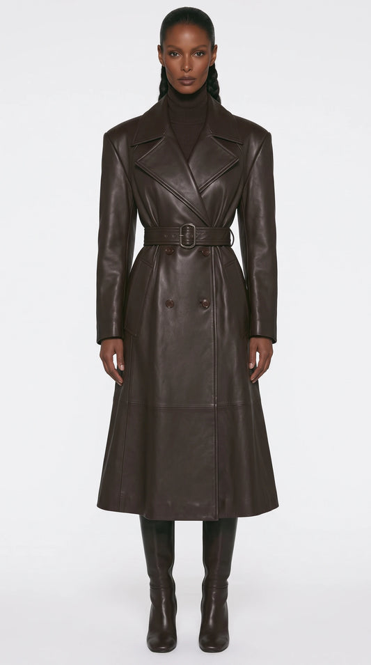 The Noir Longleat espresso leather trench coat by Christopher Noir