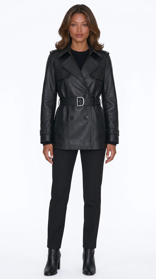 The Noir Harewood black leather trench coat by Christopher Noir