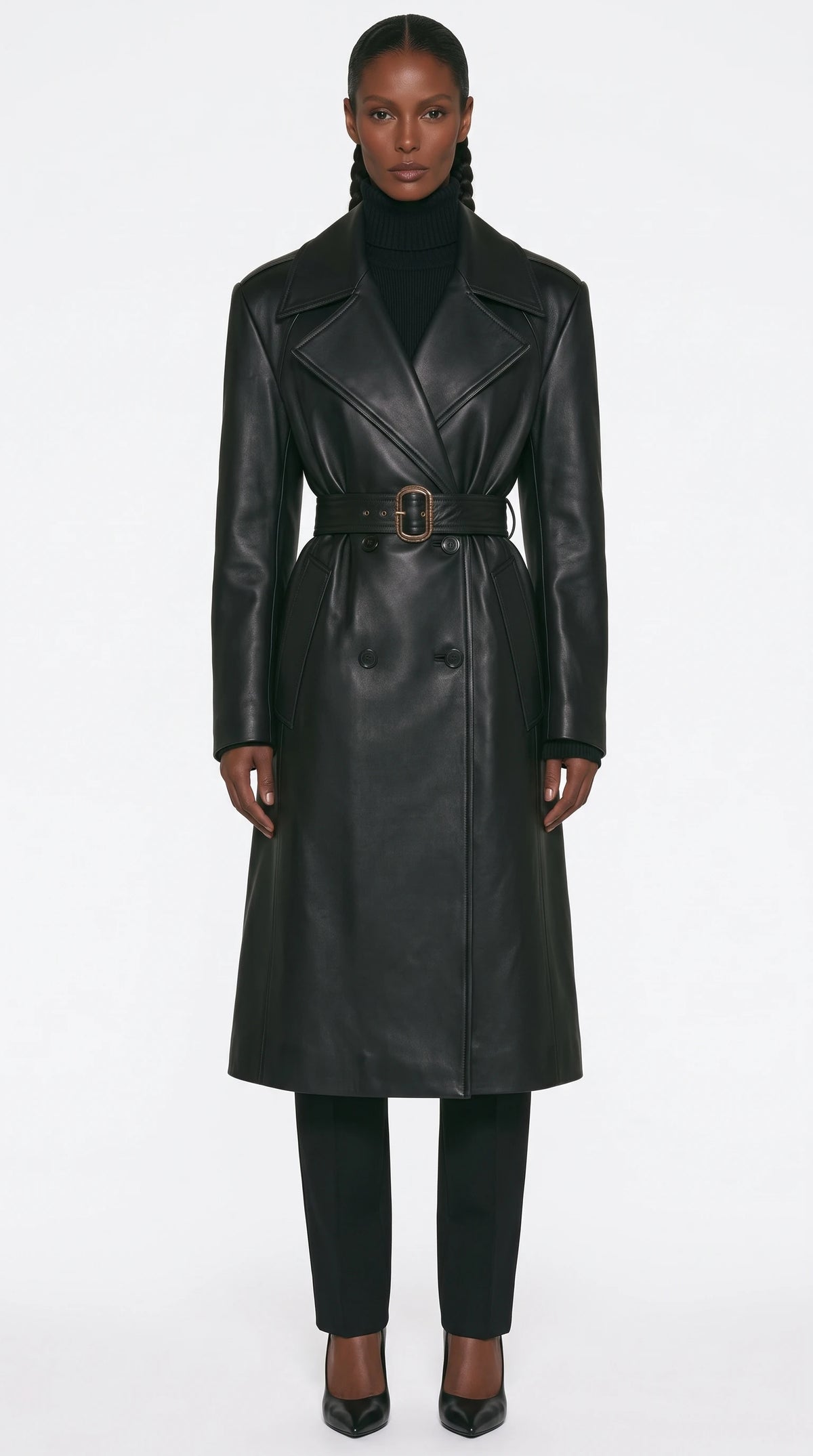 The Noir Kedleston black leather trench coat by Christopher Noir