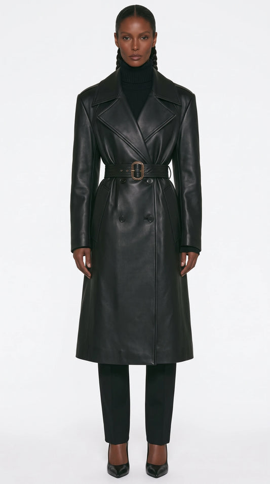 The Noir Kedleston black leather trench coat by Christopher Noir
