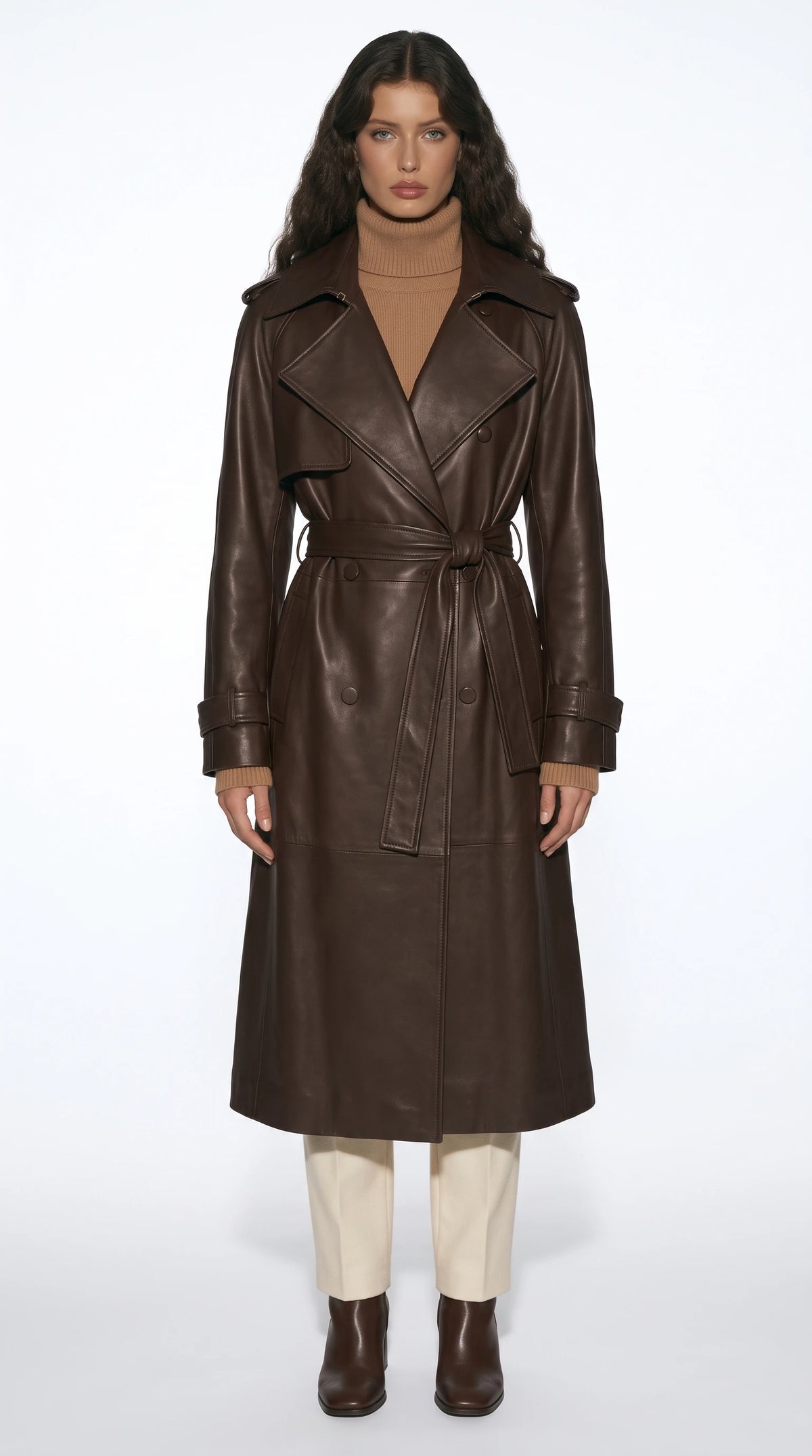 The Noir Burghley dark brown leather trench coat by Christopher Noir