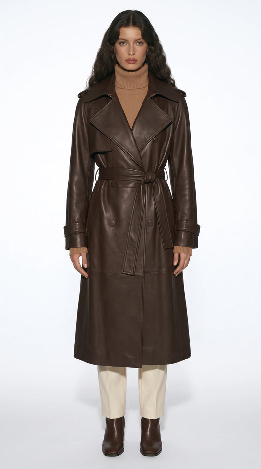 The Noir Burghley dark brown leather trench coat by Christopher Noir