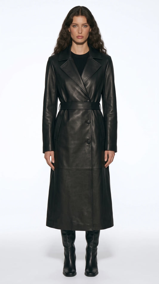 The Noir Hardwick black leather trench coat by Christopher Noir