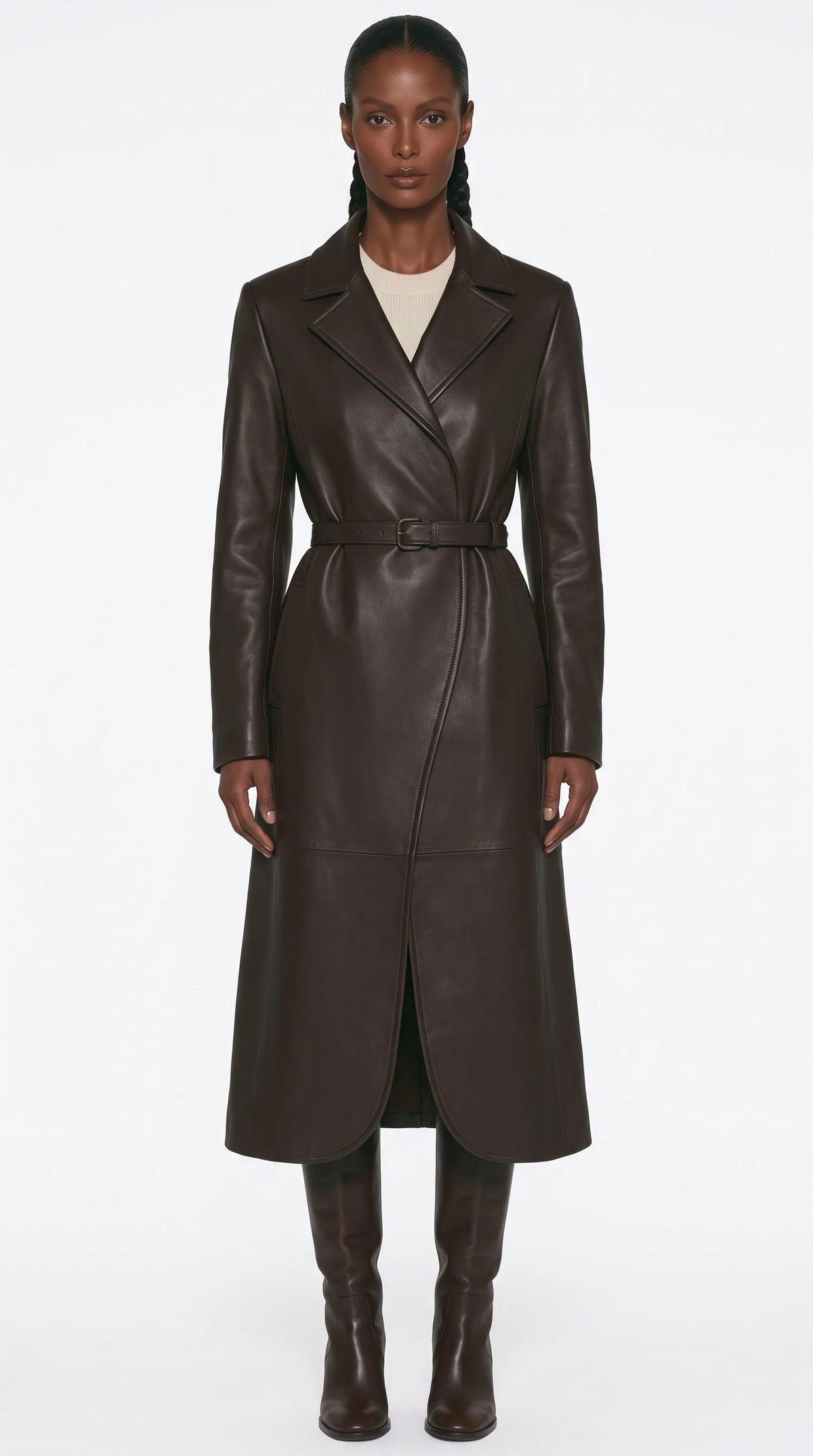 The Noir Belvoir espresso leather trench coat by Christopher Noir