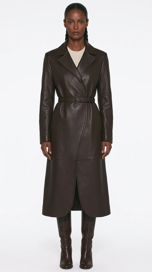 The Noir Belvoir espresso leather trench coat by Christopher Noir