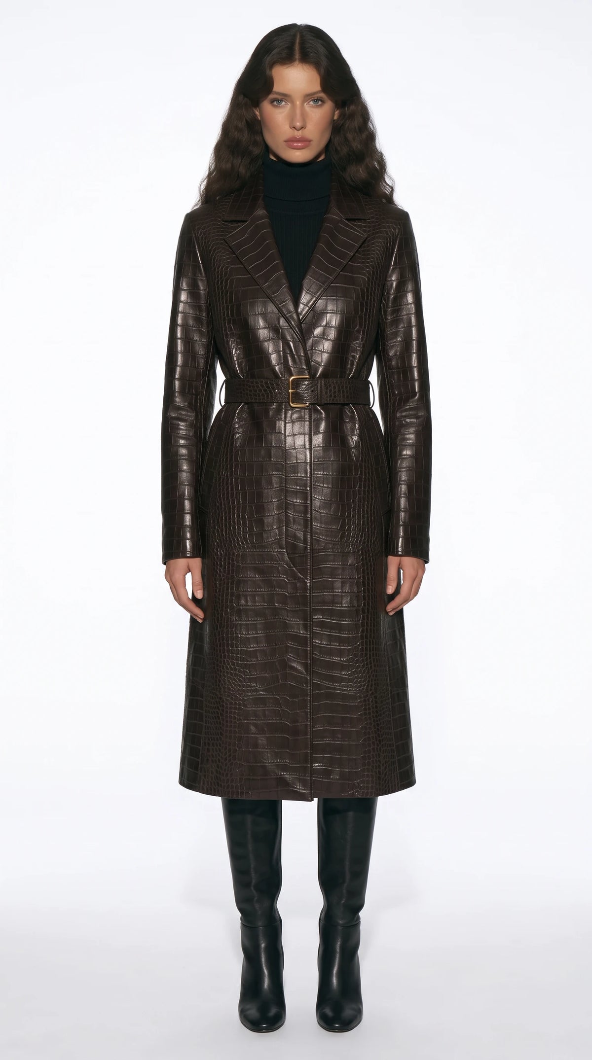 The Noir Kenwood espresso gator-embossed leather trench coat by Christopher Noir
