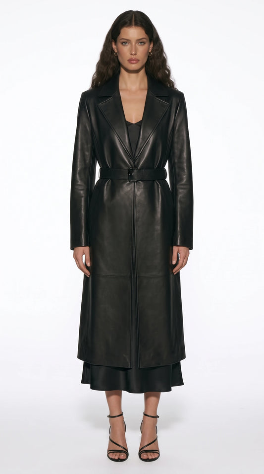 The Noir Polesden black leather trench coat by Christopher Noir