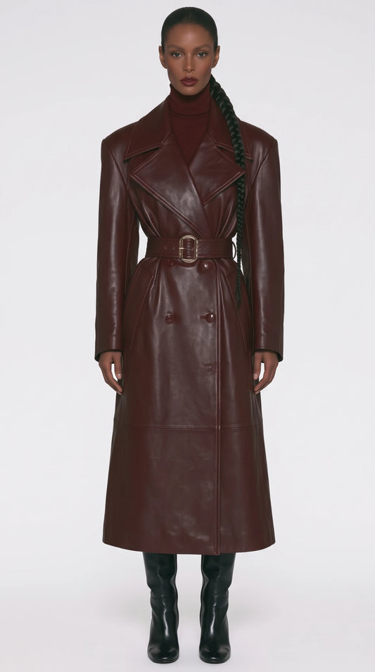 The Noir Wilton deep burgundy leather trench coat by Christopher Noir