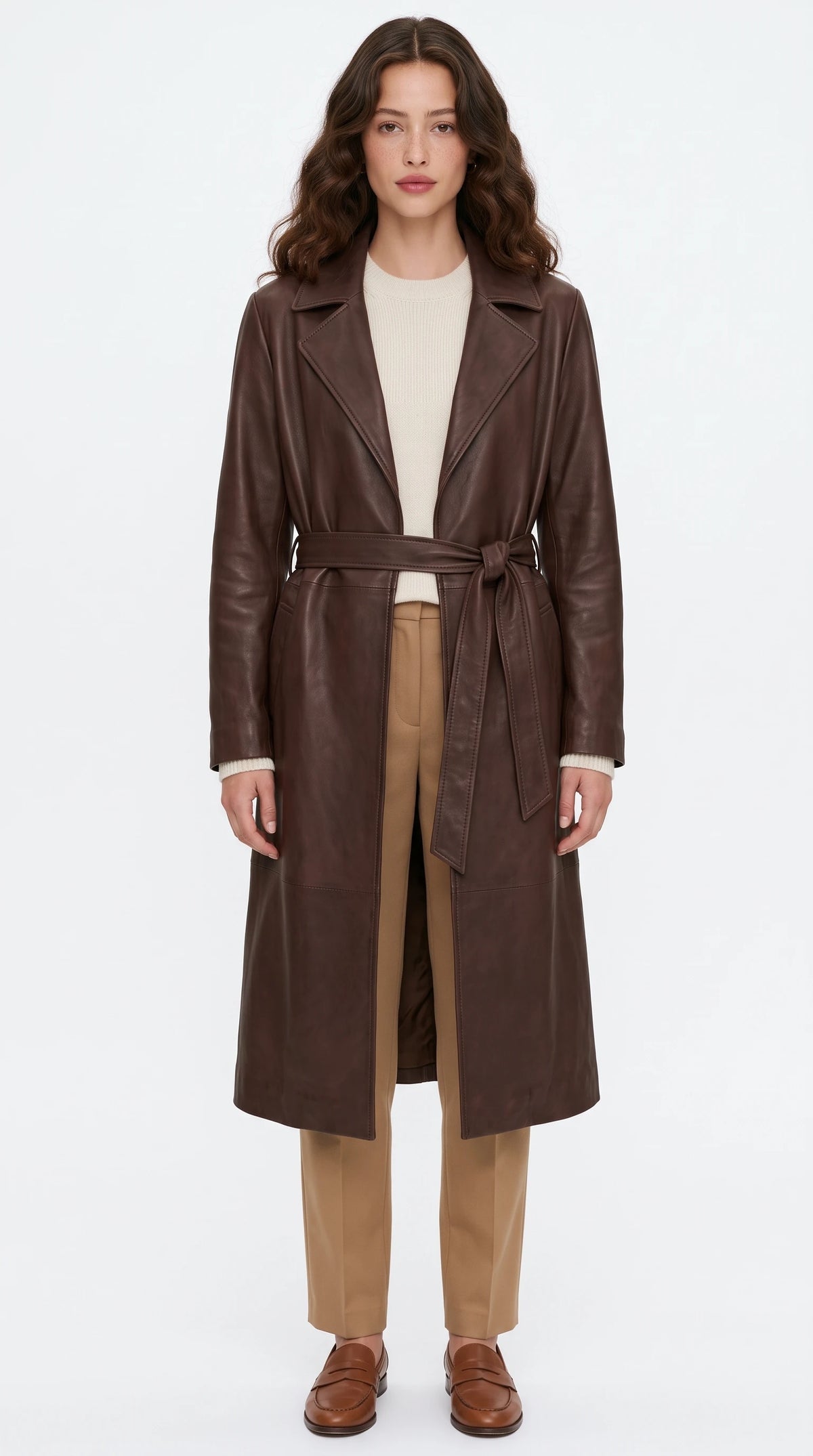 The Noir Highclere soft brown deerskin leather trench coat by Christopher Noir