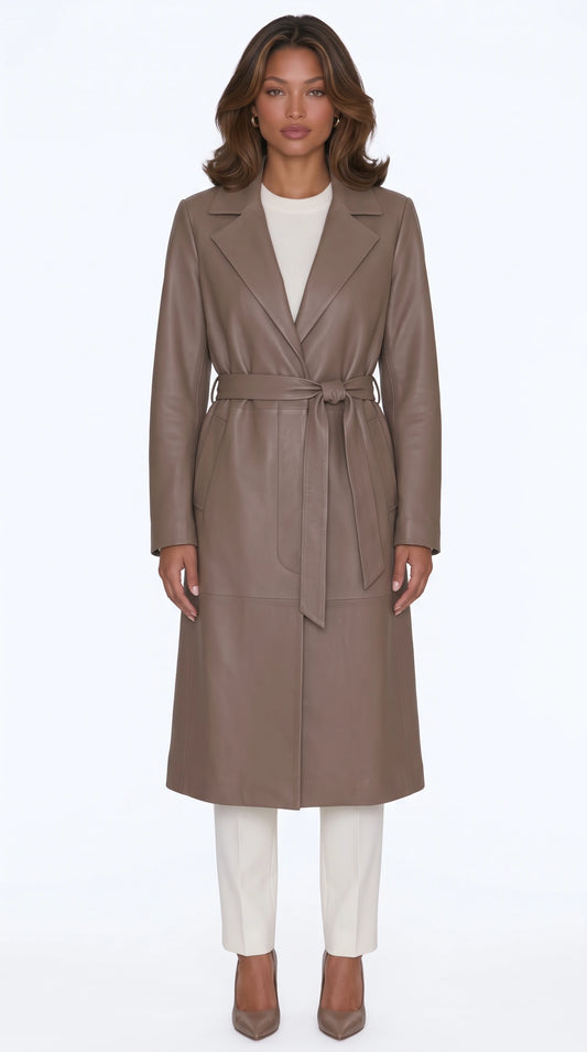 The Noir Ickworth taupe lambskin leather trench coat by Christopher Noir