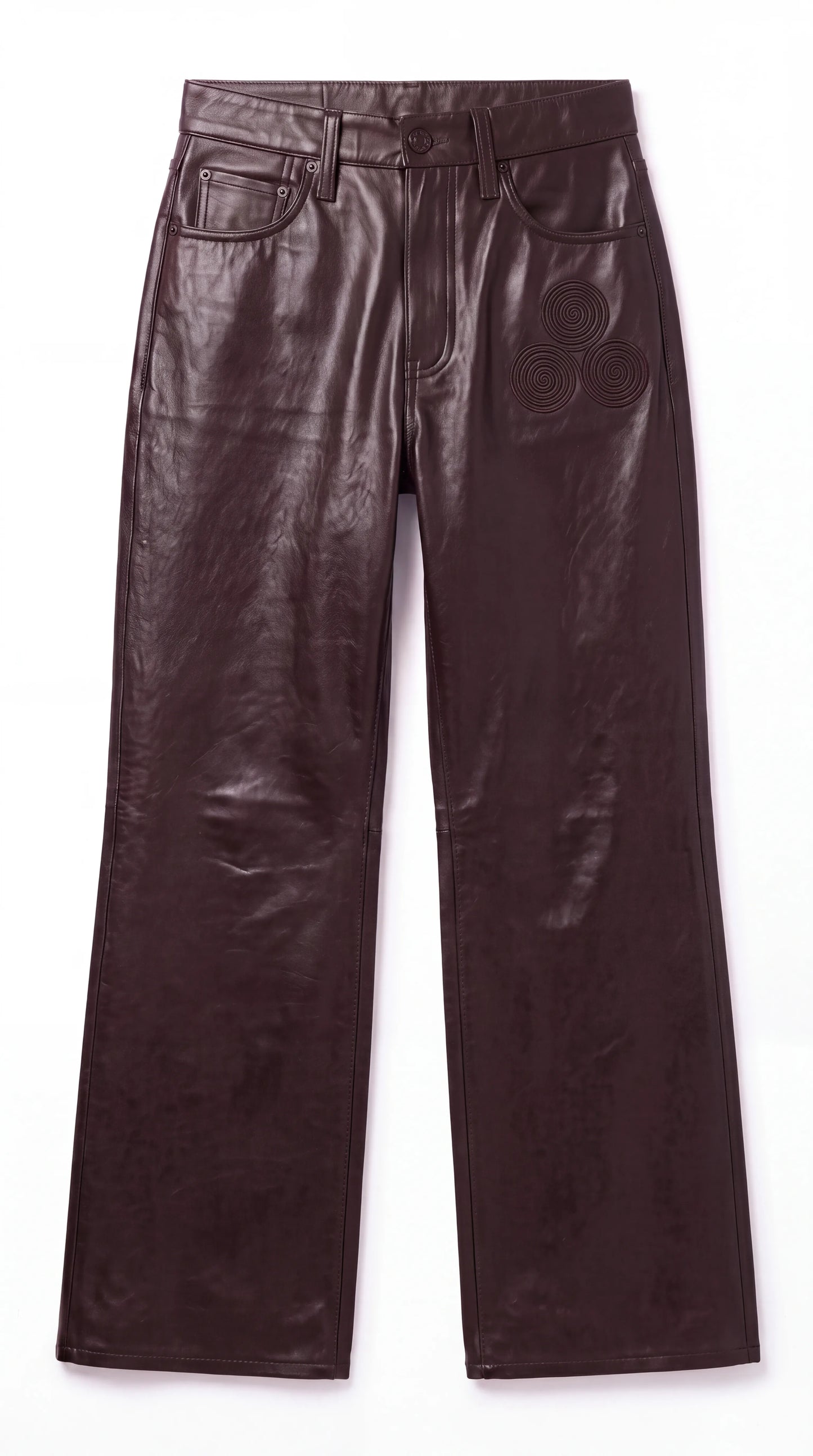 The Noir Flare — Spiral-Embroidered Leather Wide-Leg Jeans (Unisex)