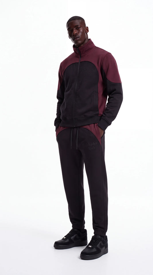 The Noir Spiral Tracksuit — Black & Burgundy