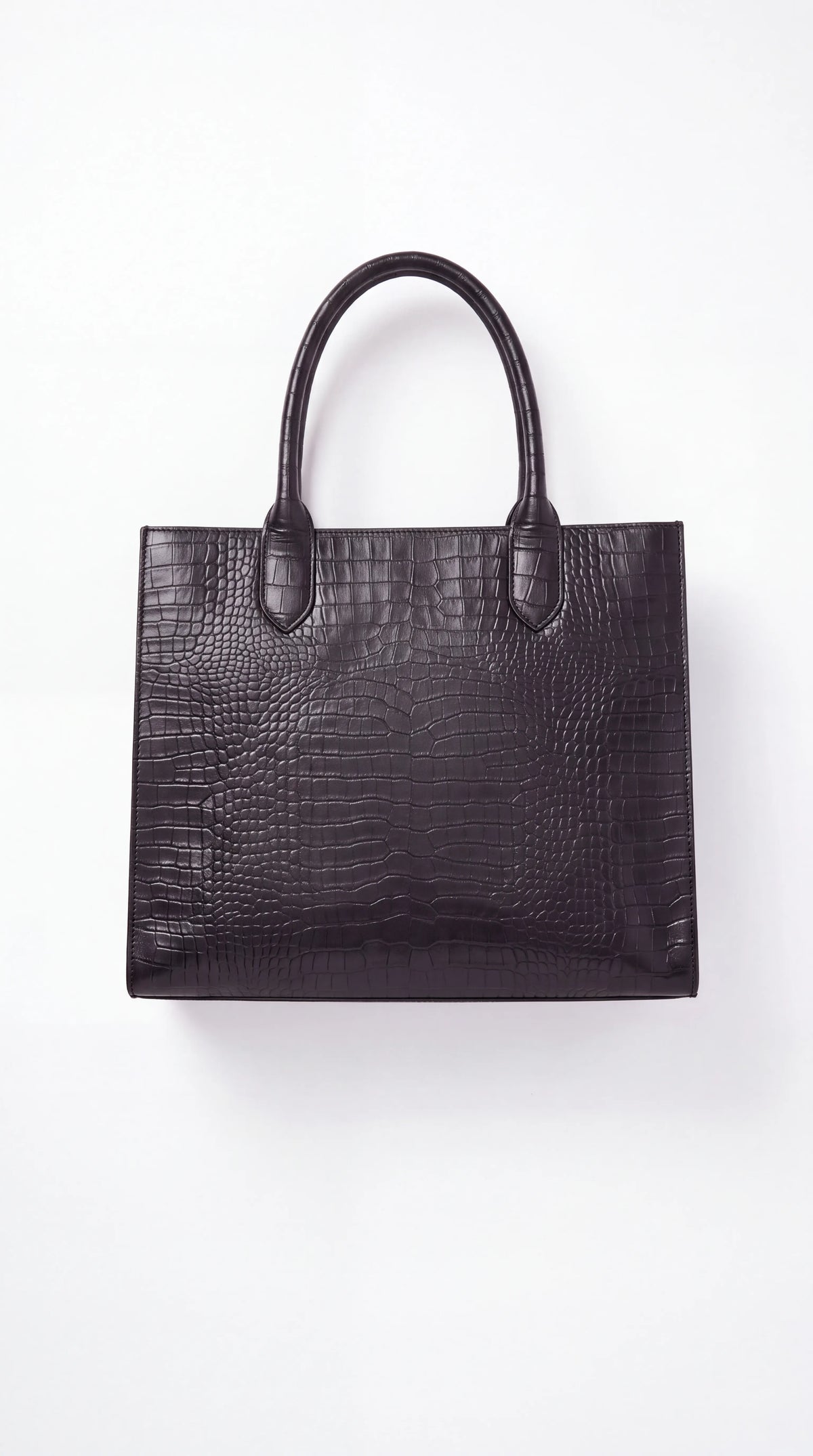 The Noir Ashbourne — Black Croc-Embossed Logo Tote