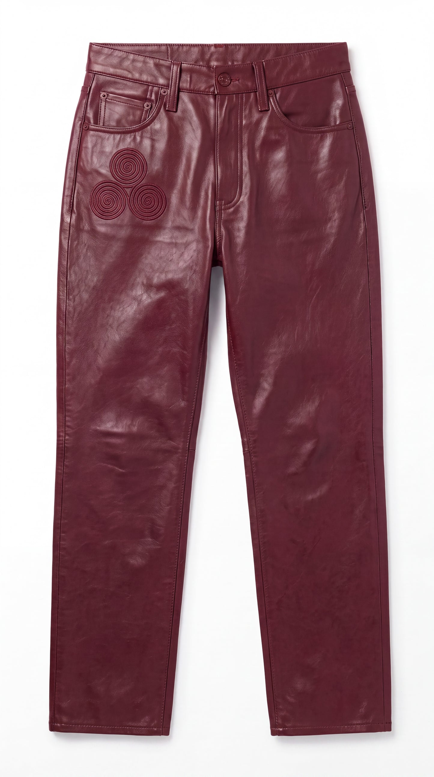 The Noir Femme — Spiral-Embroidered Leather Slim Jeans (Unisex)