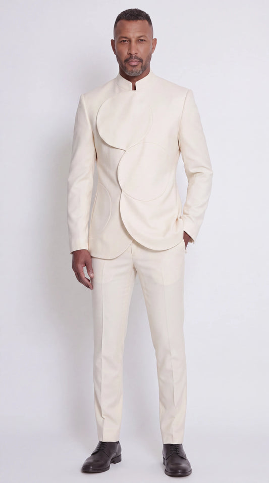 The Noir Arc Suit — Ivory Curved-Panel Suit — view 1