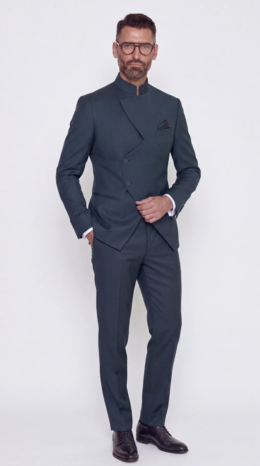 The Noir Asymmetra Suit — Asymmetric Mandarin Collar Suit