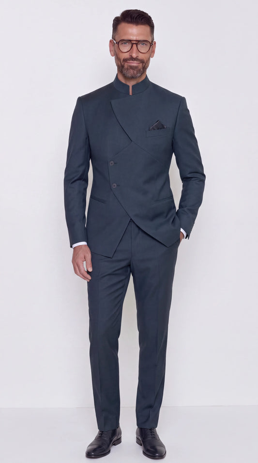 The Noir Asymmetra Suit — Asymmetric Mandarin Collar Suit — view 2
