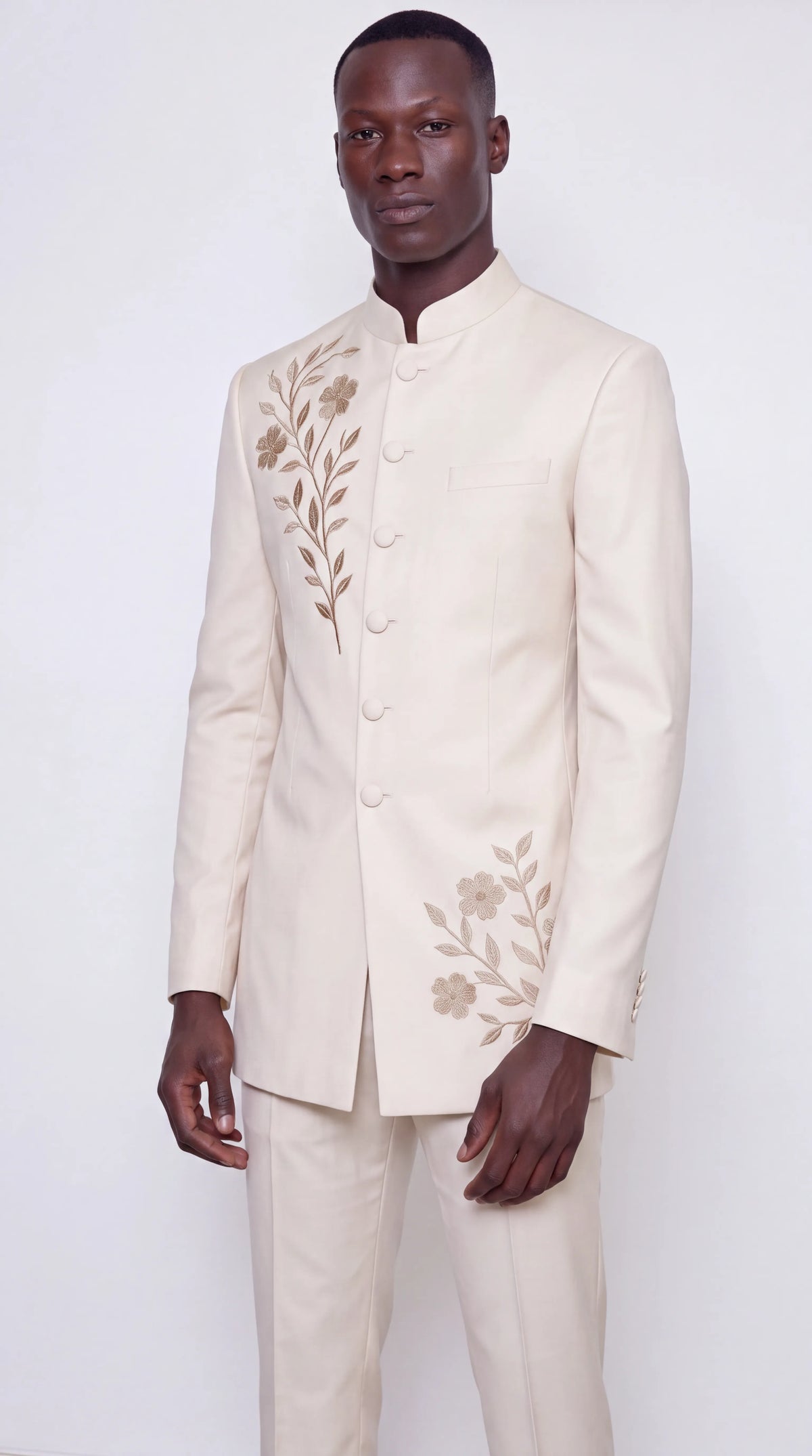 The Noir Aurelia Suit — Ivory & Gold Embroidered Suit — view 3