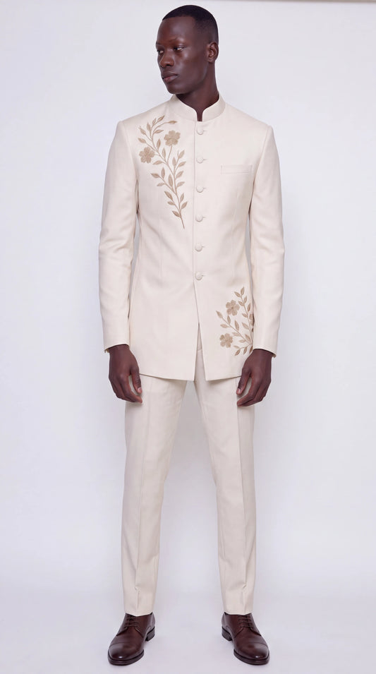 The Noir Aurelia Suit — Ivory & Gold Embroidered Suit — view 1