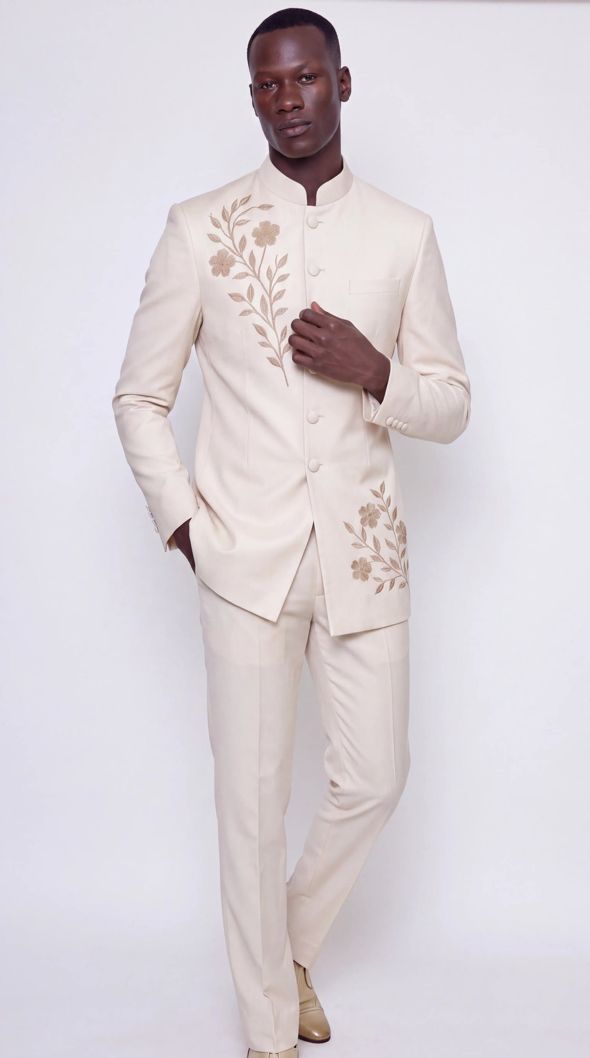 The Noir Aurelia Suit — Ivory & Gold Embroidered Suit — view 2