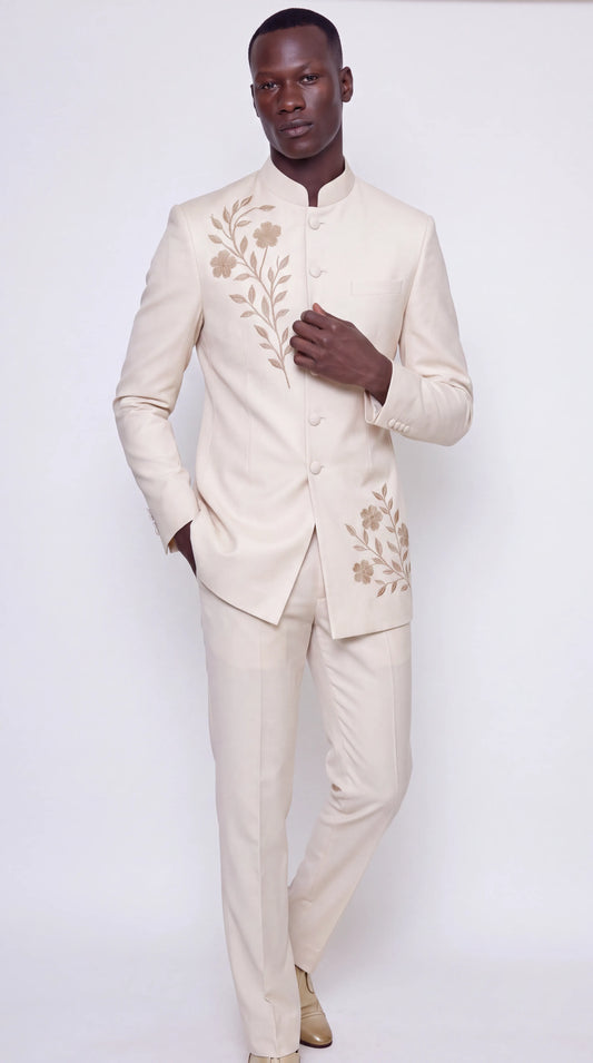 The Noir Aurelia Suit — Ivory & Gold Embroidered Suit — view 2