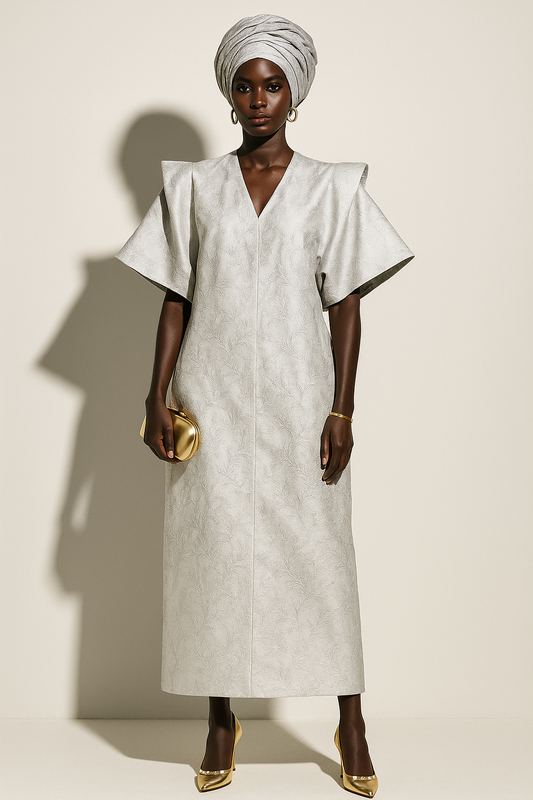 White Stunning African Damask Bubu Boubou Elegant Event Dress
