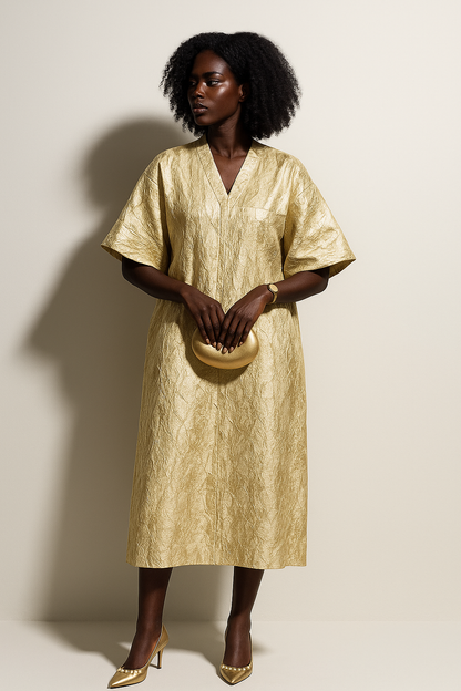 Cream White and Gold Stripes African Damask Bubu Boubou African Elegant Event Dress