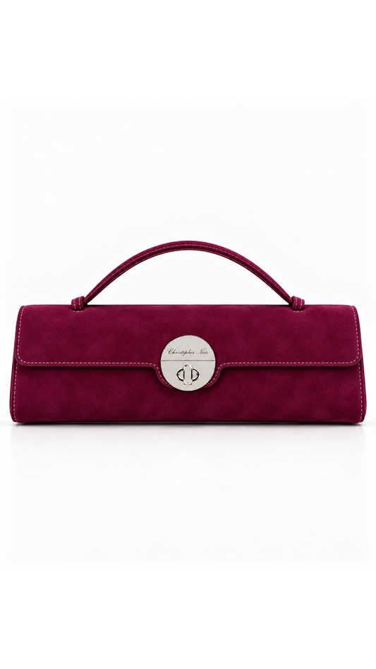 The Noir Fairford — Magenta Suede-Finish Top-Handle Clutch
