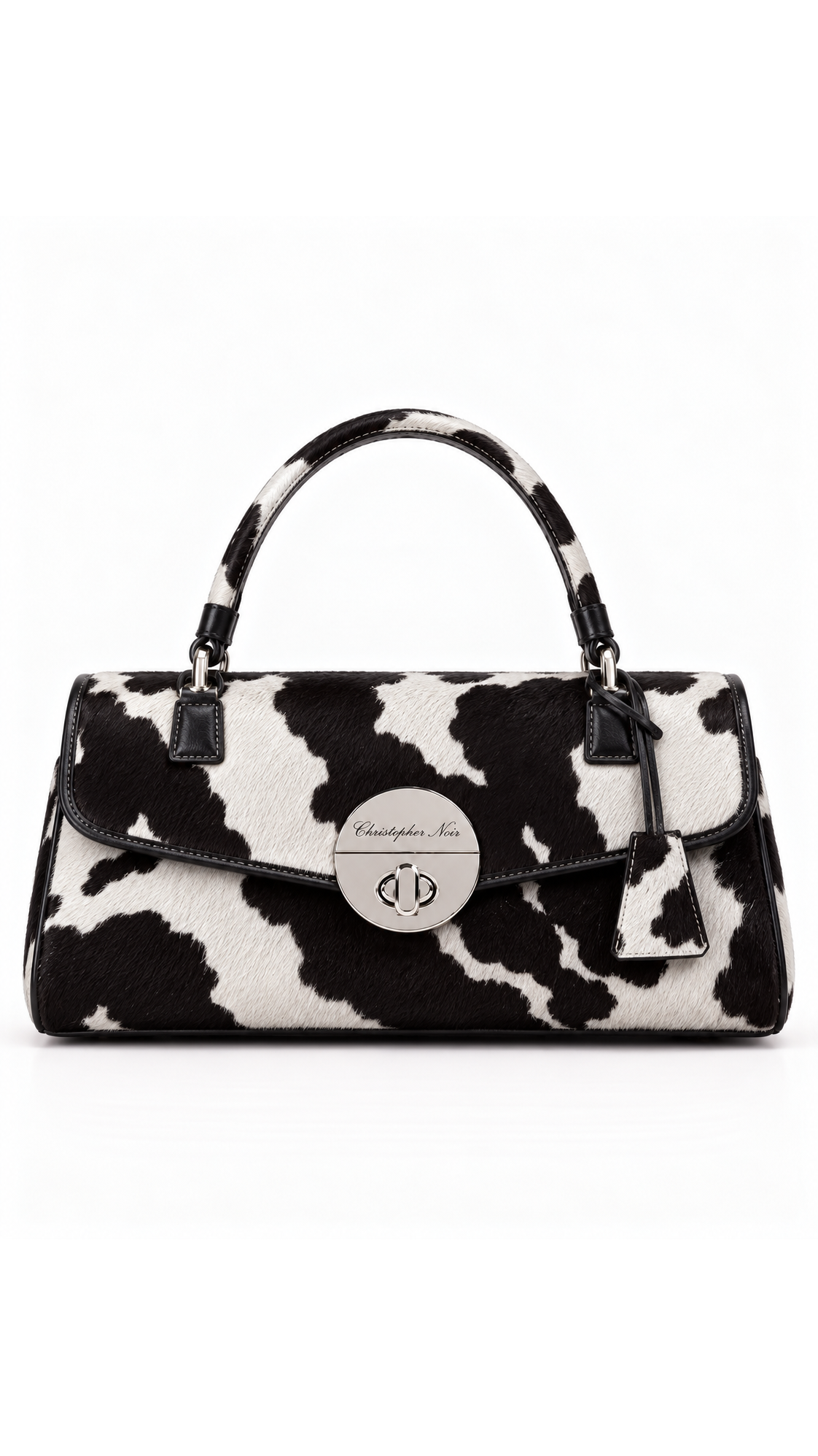 The Noir Malvern — Cow Print Top-Handle Handbag