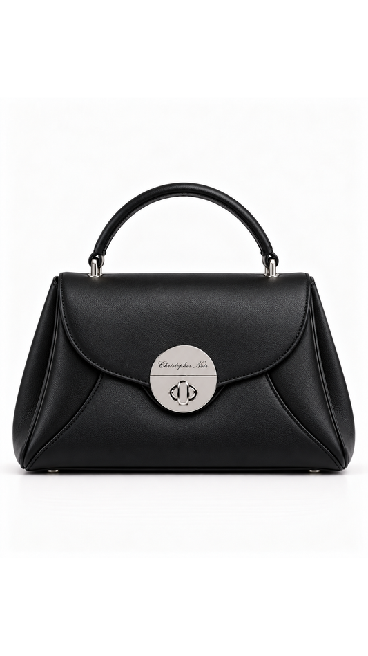 The Noir Wetherby — Black Petal-Flap Top-Handle Handbag