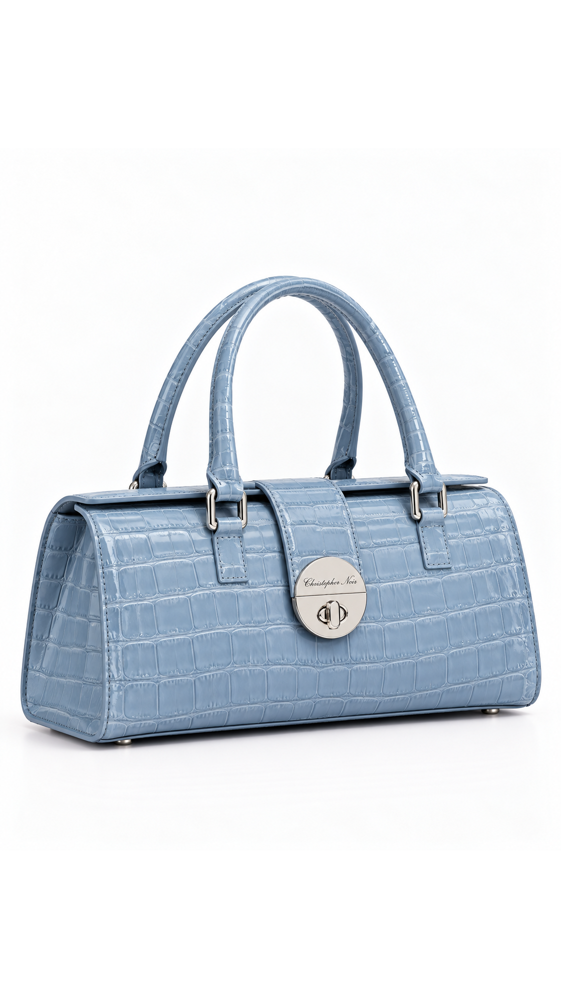 The Noir Sherborne — Sky Blue Croc-Effect Handbag