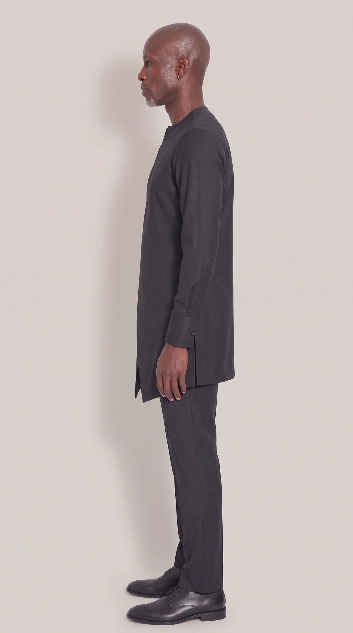 Black Asymmetric Blade Kaftan Set — side profile view
