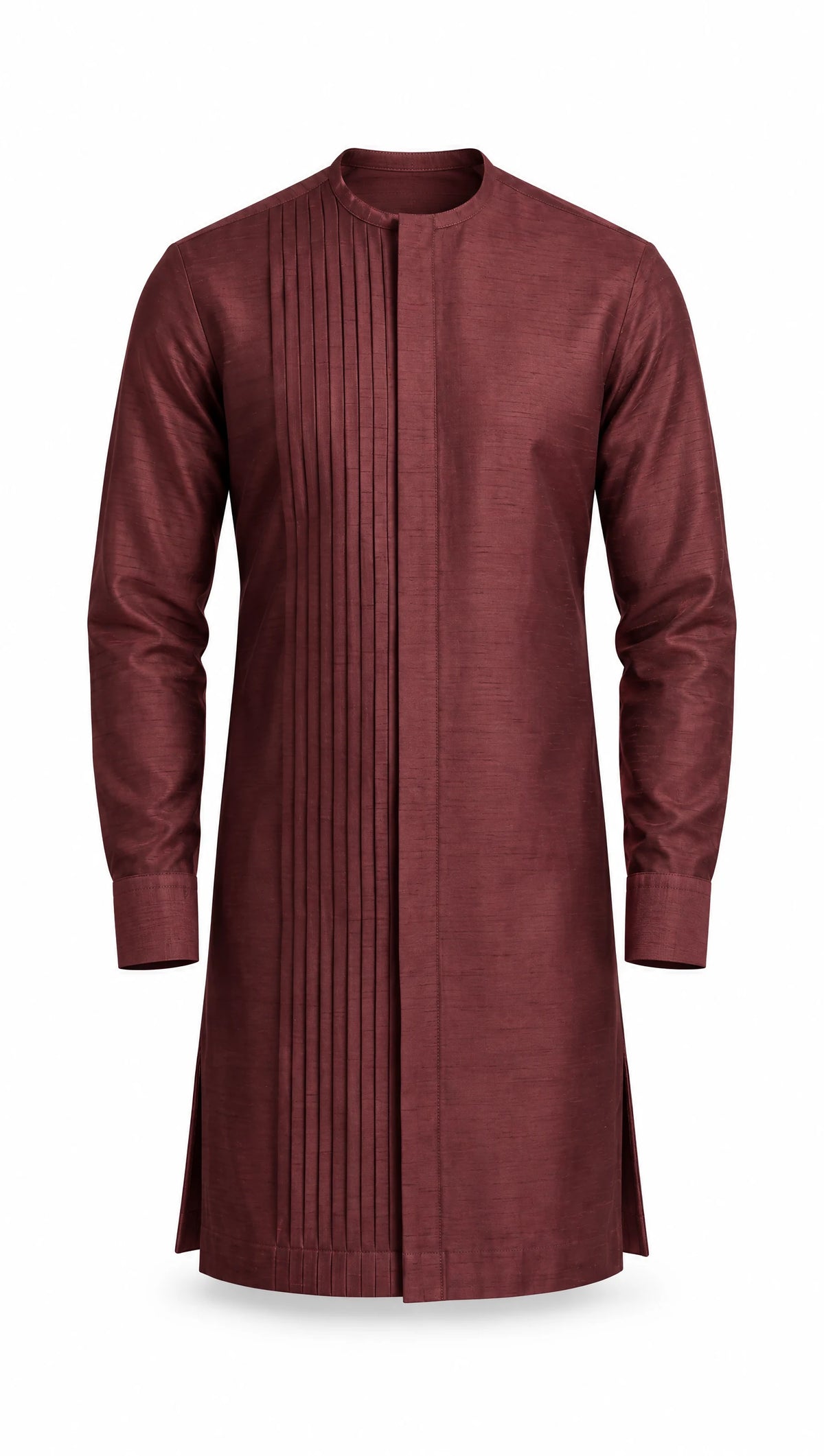Burgundy Pleat-Panel Kaftan Set — front view