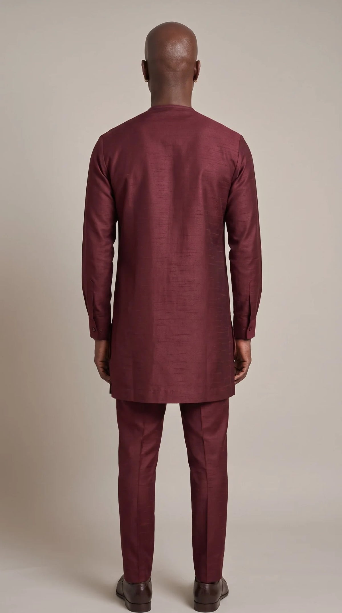 Burgundy Pleat-Panel Kaftan Set — back view