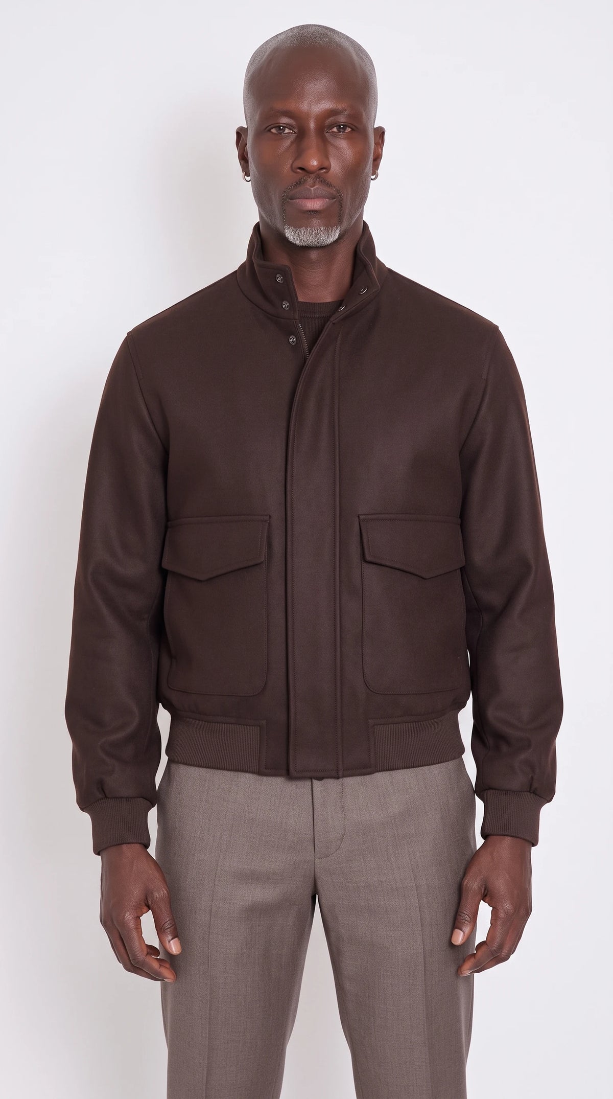 The Noir Barnes espresso wool blouson by Christopher Noir, front view