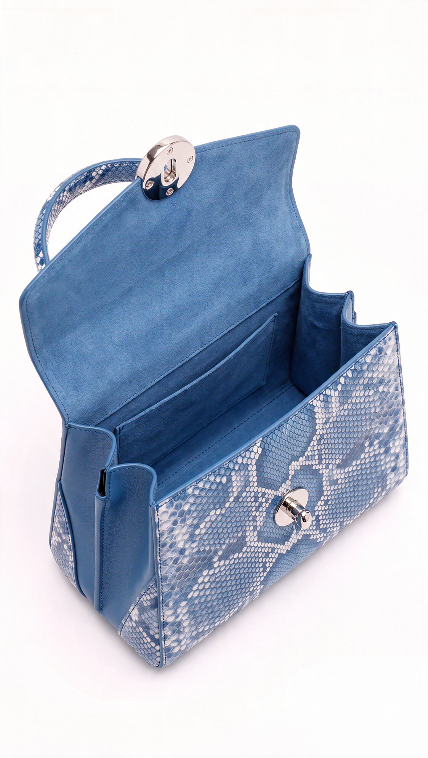The Noir Period Azurine — Blue Python-Print Top-Handle Bag