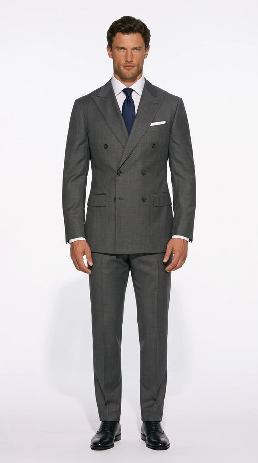Christopher Noir classic double-breasted 4x2 suit in mid grey with peak lapels