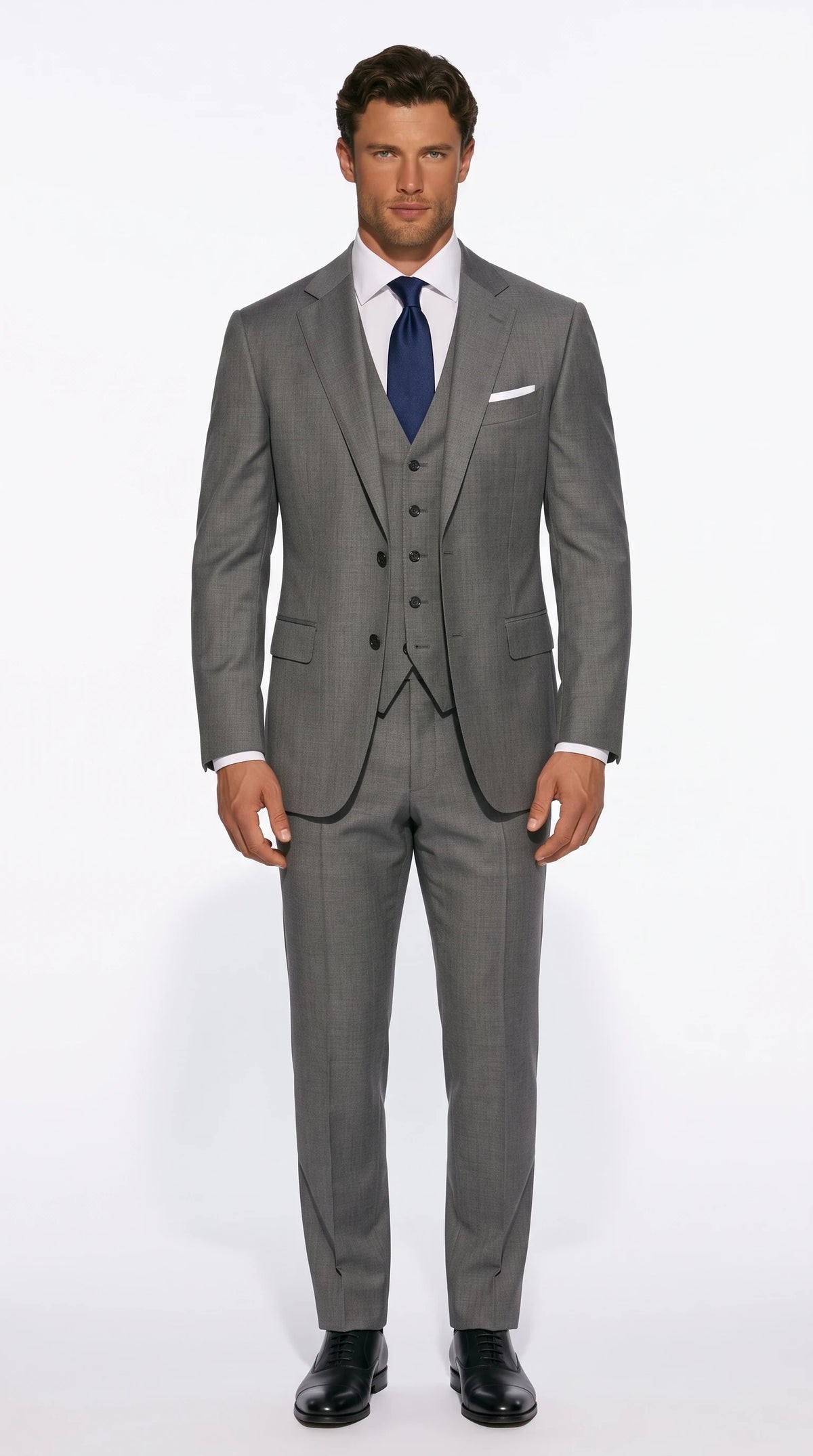 Christopher Noir classic three-piece suit in mid grey with matching waistcoat