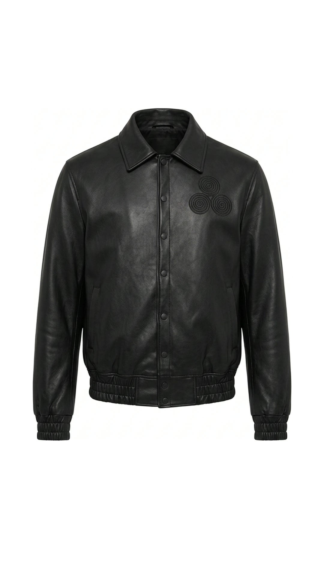 CNOIR Leather Bomber Jacket (Unisex) flatlay, black lambskin