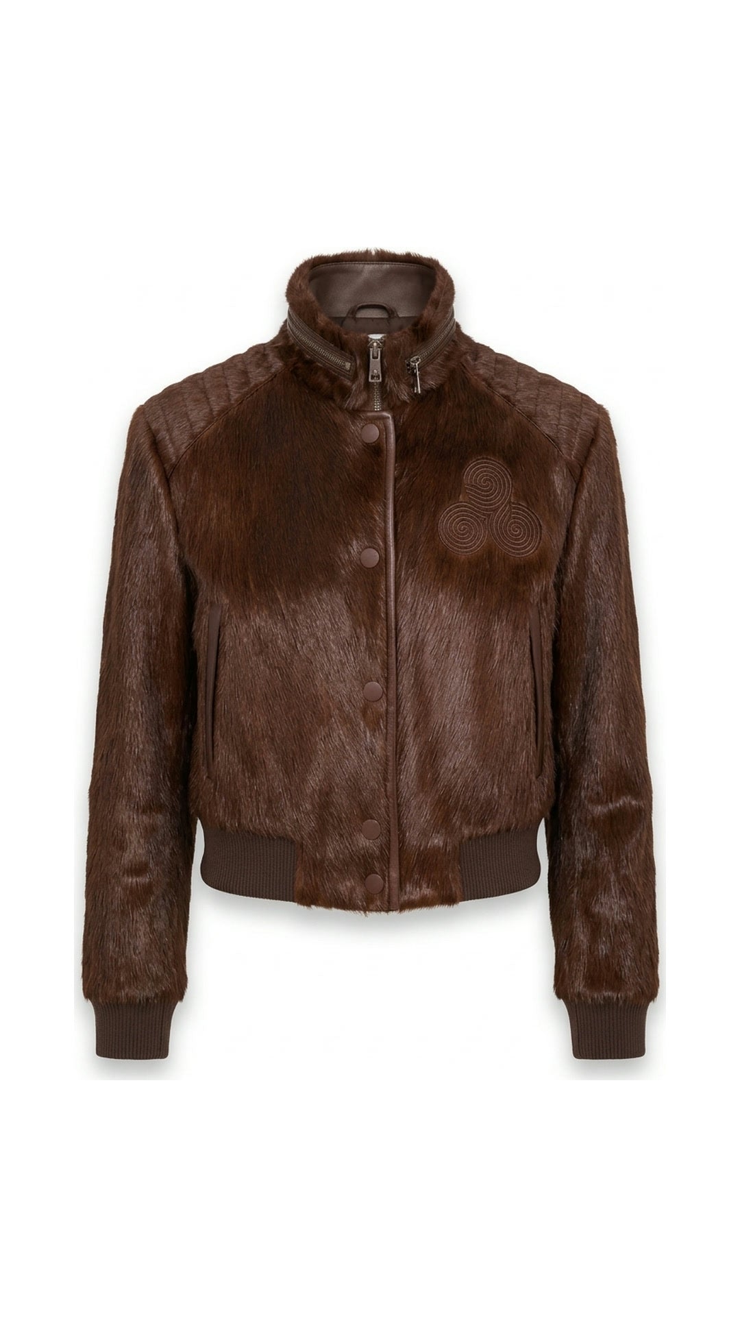 CNOIR Reverie Bomber flatlay, coffee pony-hair cowhide