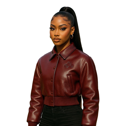 CNOIR Leather Varsity Bomber Jacket (Cropped) - CNOIR