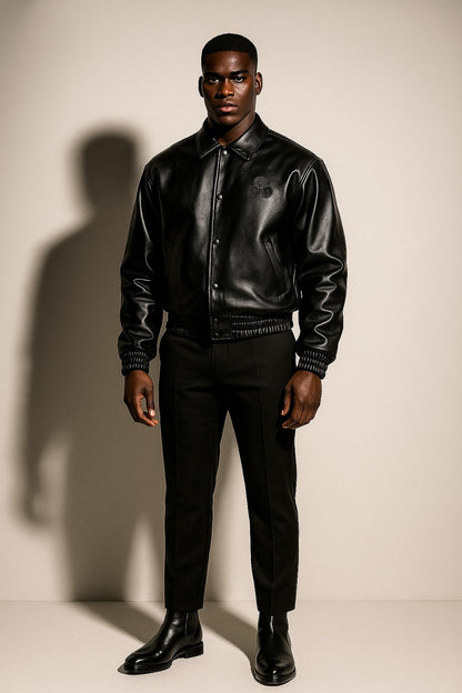CNOIR Leather Varsity Bomber Jacket (Unisex) - CNOIR