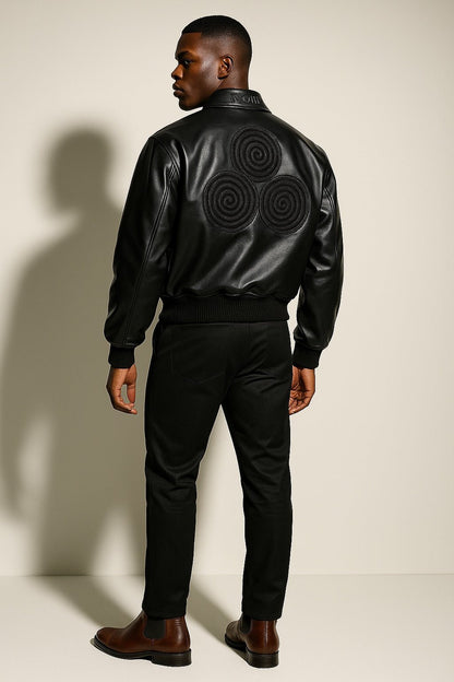 CNOIR Leather Varsity Bomber Jacket (Unisex) - CNOIR