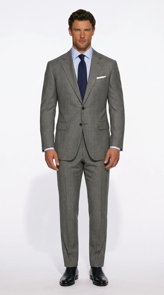 Christopher Noir Prince of Wales check suit in grey with glen check pattern